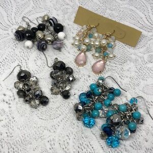 Bundle lot 4 boho style cluster beaded earrings dangle drop
